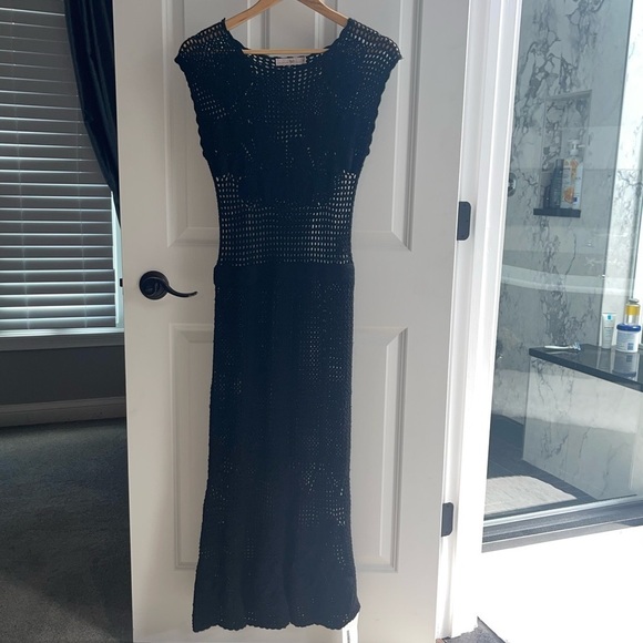 NEW Calypso St Baths by Christiane Celle Black 100% Merino Wool Crochet Sheer Sm - Picture 3 of 12